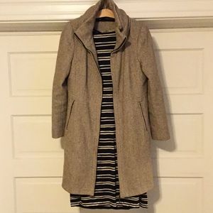 Zara Cream & Taupe Zippered Wool Dress Pea Coat